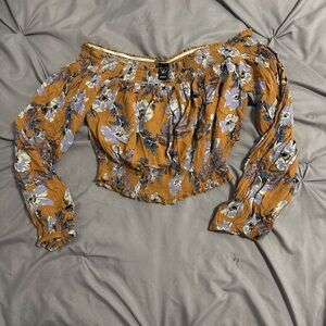 Windsor Floral Off-Shoulder Crop Top in Mustard and Lavender